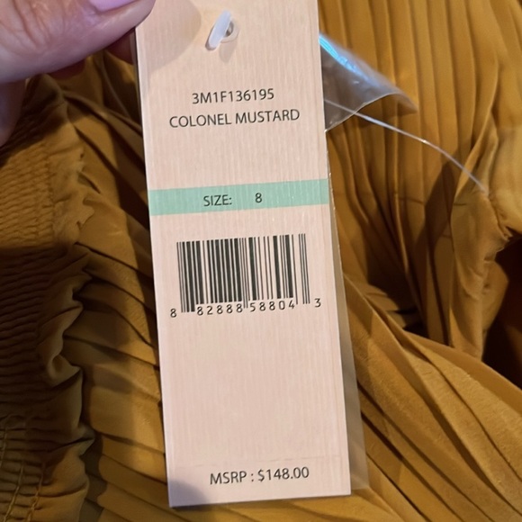 NANETTE LEPORE Pleated Smocked Dress NWT in colonel mustard | size 8 - Picture 6 of 7